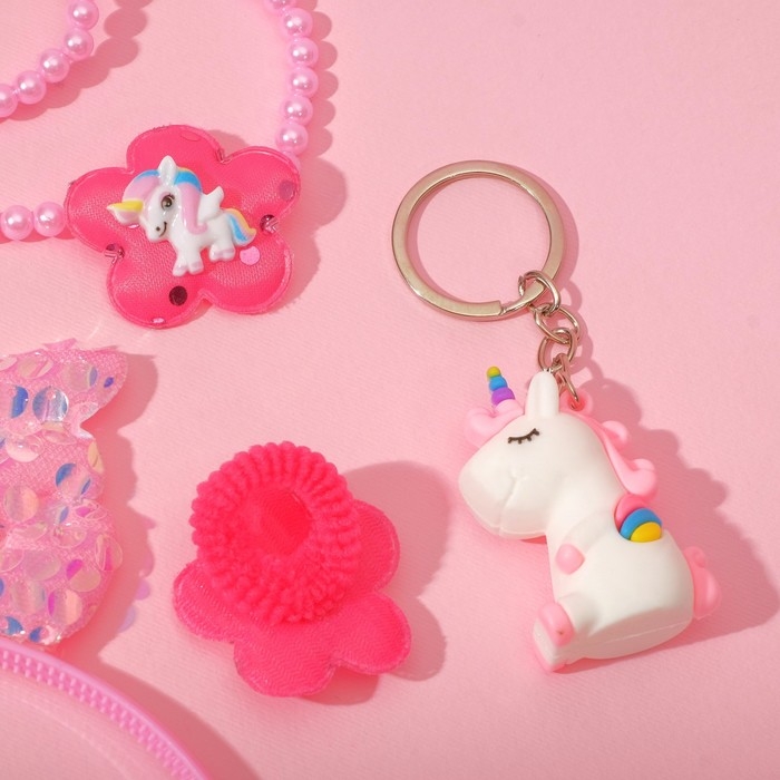 Набор детский «Выбражулька» 5 предметов: ободок, резинка, кулон, браслет, брелок, единорог, цветной Набор детский «Выбражулька» 5 предметов: ободок, резинка, кулон, браслет, брелок, единорог, цветной