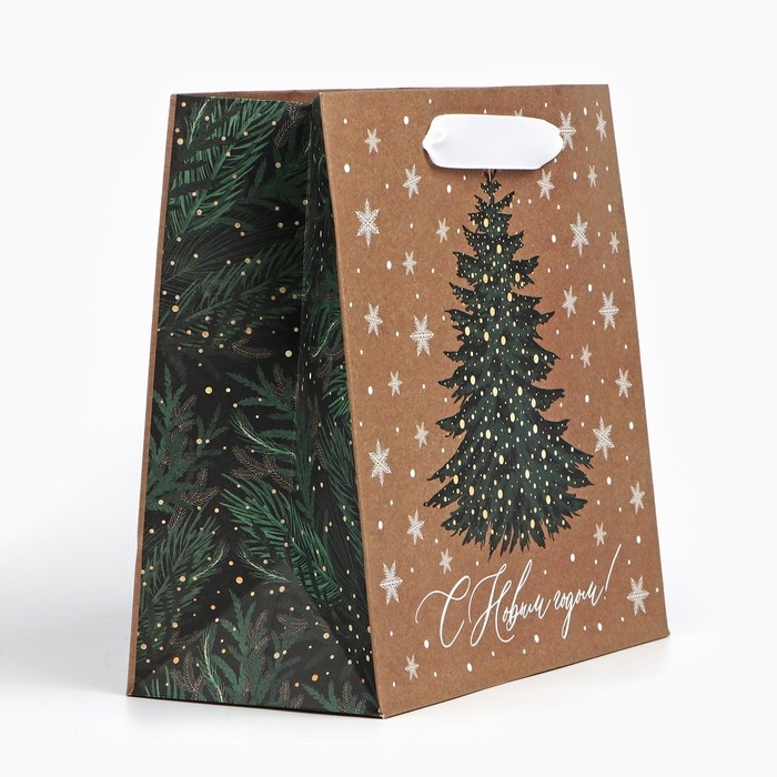 Пакет подарочный новогодний крафтовый квадратный «Новогодняя красавица», 22 х 22 х 11 см, Новый год Пакет подарочный новогодний крафтовый квадратный «Новогодняя красавица», 22 х 22 х 11 см, Новый год