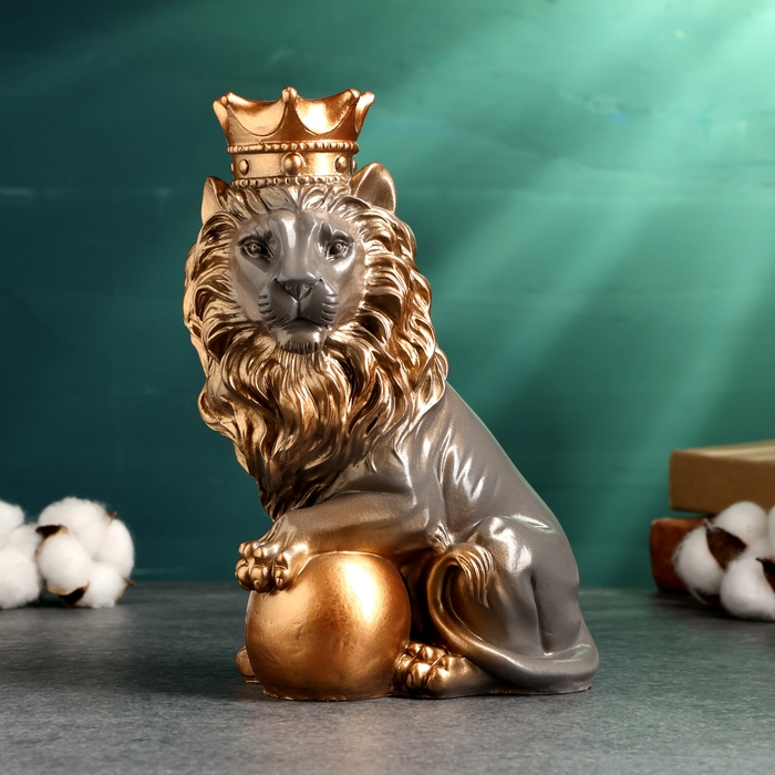 Копилка Копилка "Лев с короной и шаром сидит" серый с бронзой, 23см