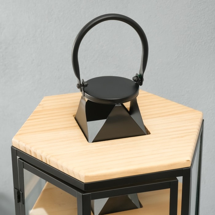 Подсвечник металл, дерево, фонарь Подсвечник металл, дерево, фонарь"Шесть граней" набор 3 шт 22,5х19,5х43,5; 18,5х16х31 см