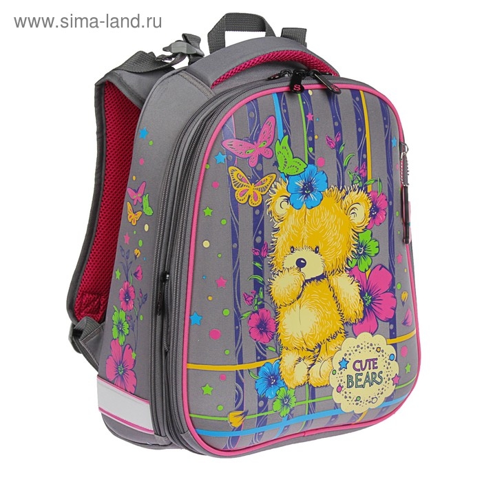 Рюкзак каркасный школьный 36 х 28 х 16 см, эргономичная спинка, Stavia Рюкзак каркасный школьный 36 х 28 х 16 см, эргономичная спинка, Stavia "Мишка", серый