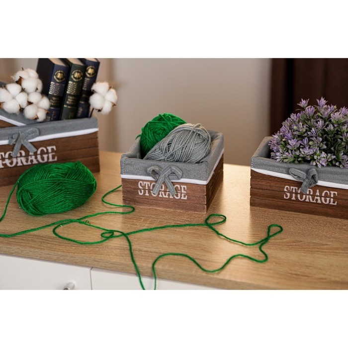 Корзина для хранения Доляна Storage, 15&times;15&times;9 см, малая, дерево, цвет коричневый, серый