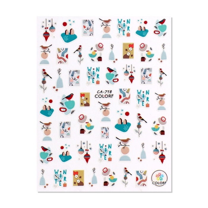 Новый год! Наклейки для ногтей «Зимние птички», разноцветные
