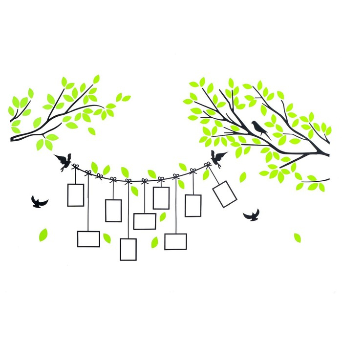 Наклейки интерьерные с фоторамками Наклейки интерьерные с фоторамками "Веточки", декор на стену, панно 115 х 200 см, 186 эл