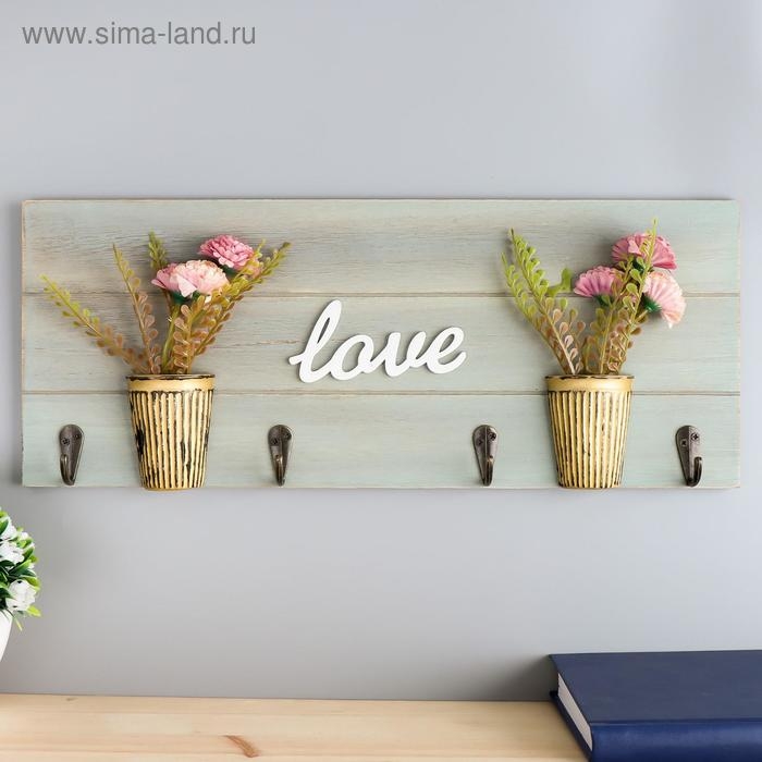 Крючки декоративные дерево Крючки декоративные дерево "Букетики цветов в горшках" 16х40х3,5 см