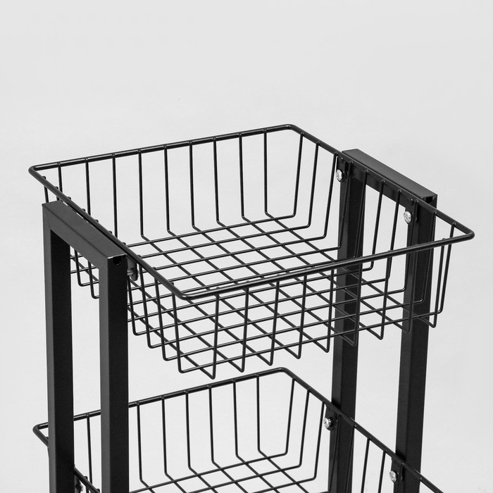 Стойка торговая универсальная, 3 корзины, на колесах, 35×35×76 см, цвет чёрный Стойка торговая универсальная, 3 корзины, на колесах, 35×35×76 см, цвет чёрный