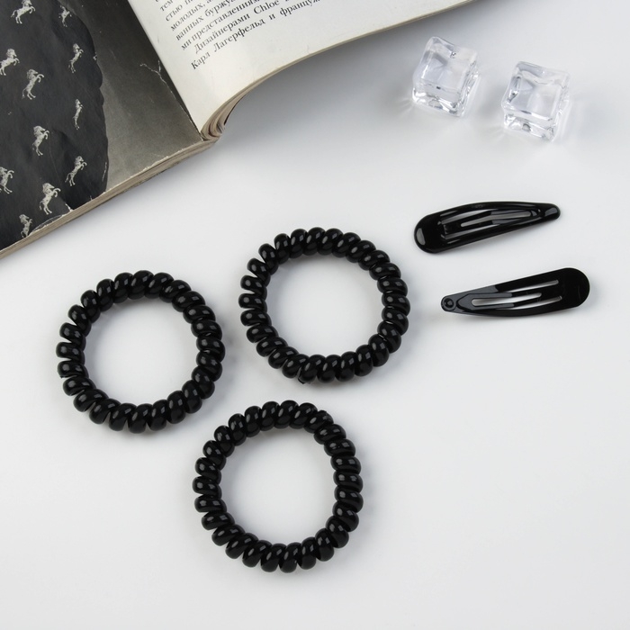 Набор для волос Набор для волос "Глория стиль" (3 резинки 5,5 см, 2 невидимки 5 см) чёрный