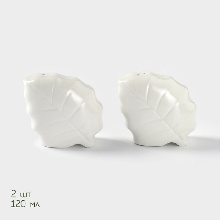 Набор фарфоровый для специй на бамбуковой подставке BellaTenero «Листья», 4 предмета: солонка 120 мл, перечница 120 мл, салфетница, подставка, цвет белый Набор фарфоровый для специй на бамбуковой подставке BellaTenero «Листья», 4 предмета: солонка 120 мл, перечница 120 мл, салфетница, подставка, цвет белый