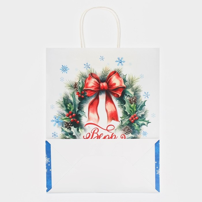 Новый год. Пакет бумажный подарочный новогодний крафт Новый год. Пакет бумажный подарочный новогодний крафт "Чудеса" 32 х 26 х 11 см.