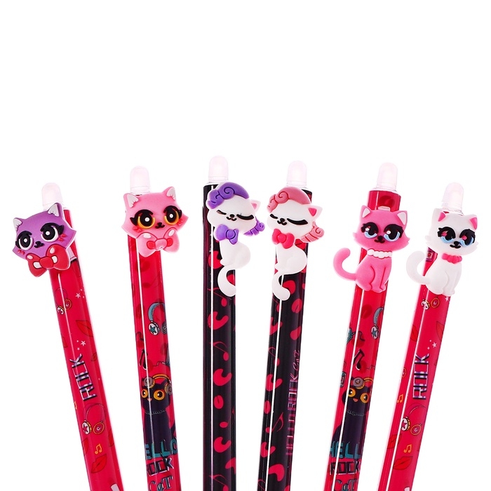 Ручка гелевая 0.5 мм, со стираемыми чернилами, синяя, штрихкод на штуке, МИКС Котики Ручка гелевая 0.5 мм, со стираемыми чернилами, синяя, штрихкод на штуке, МИКС Котики