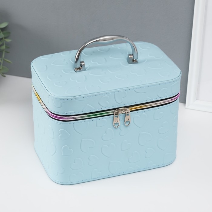 Шкатулка кожзам с зеркалом Шкатулка кожзам с зеркалом "Сердца" св-голубая набор 3 шт 19х10,5х10,5 21х13х14 15х23х17 см