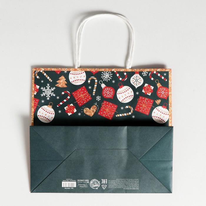 Пакет подарочный новогодний крафтовый «Счастья в Новом году», 22 х 25 х 12 см, Новый год Пакет подарочный новогодний крафтовый «Счастья в Новом году», 22 х 25 х 12 см, Новый год