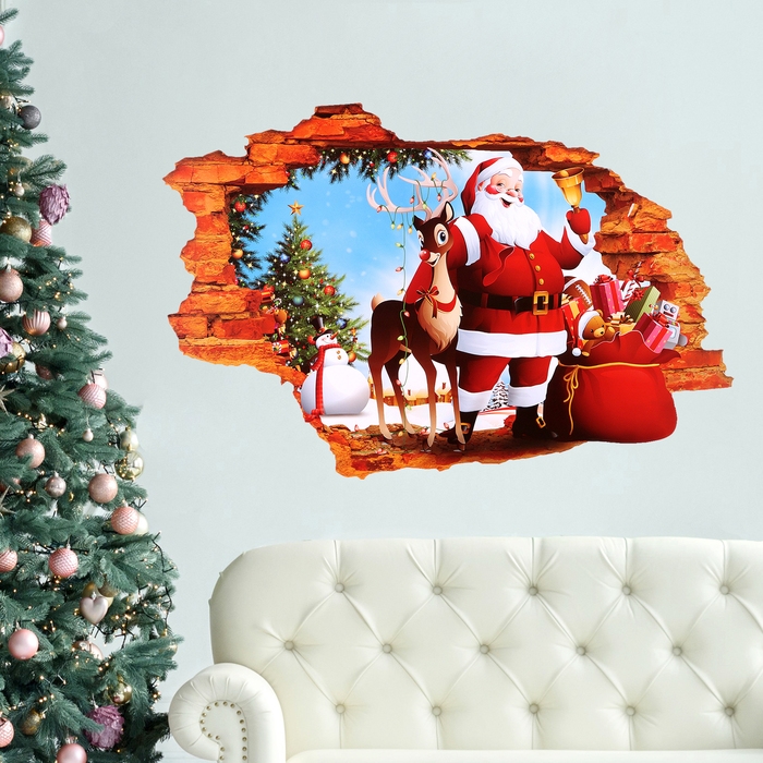 Наклейка 3Д интерьерная Новый год 70*50см Наклейка 3Д интерьерная Новый год 70*50см