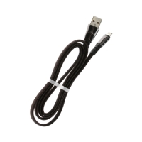 Кабель Lightning - USB, 2.4 А, оплётка ткань, плоский, 1 метр, чёрный