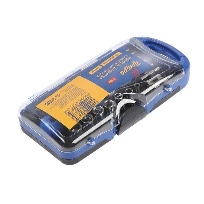 Вороток-отвертка с набором бит и головок ТУНДРА ВДОМ, реверс, 30 предметов Вороток-отвертка с набором бит и головок ТУНДРА ВДОМ, реверс, 30 предметов