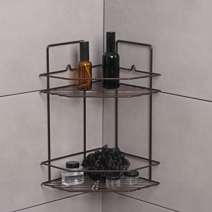 Полка угловая для ванной 2-х ярусная Эконом, 220×220×115 мм, цвет медная искра Полка угловая для ванной 2-х ярусная Эконом, 220×220×115 мм, цвет медная искра