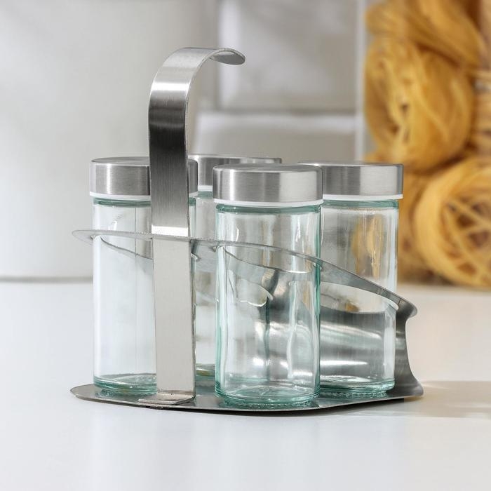 Набор для специй на подставке «Минимум», 4,5×9,5 см, 4 шт Набор для специй на подставке «Минимум», 4,5×9,5 см, 4 шт