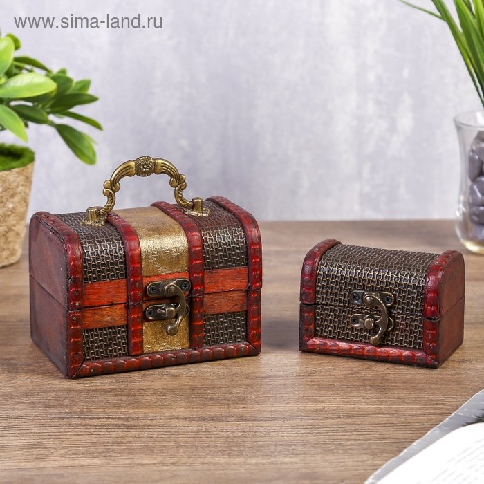 Шкатулка дерево сундучок  Шкатулка дерево сундучок "Песочные часы" набор 2 шт 8,5х12х8,5 см 5,5х7х6 см