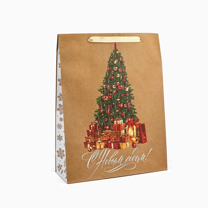 Пакет подарочный новогодний крафтовый вертикальный «С Новым годом», ёлка, L 31 х 40 х 11.5 см , Новый год Пакет подарочный новогодний крафтовый вертикальный «С Новым годом», ёлка, L 31 х 40 х 11.5 см , Новый год