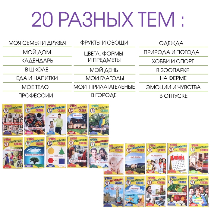 Карточки развивающие для изучения английского Карточки развивающие для изучения английского "Учим английские слова", 20 тем, 720 карточек