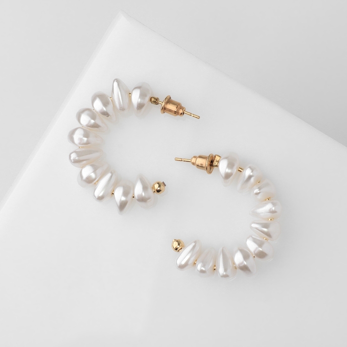 Серьги с жемчугом &laquo;Бусина&raquo; полумесяц, цвет золото