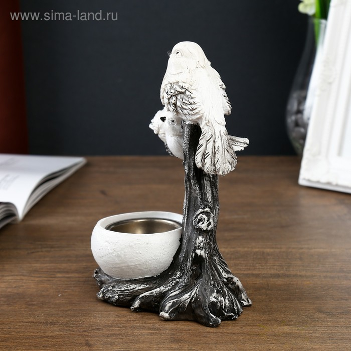 Сувенир полистоун подсвечник Сувенир полистоун подсвечник "Три белых воробушка на коряге" 17,5х12х7 см