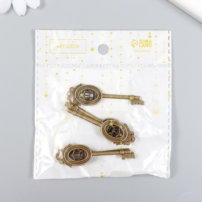 Декор для творчества металл Декор для творчества металл "Ключик с короной" набор 5 шт бронза 1,6х5,7 см