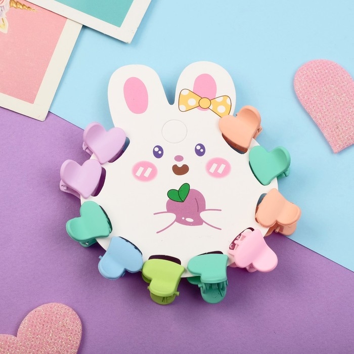 Краб для волос  Краб для волос "Куклёнок" (набор 10 шт) сердце, 1,5 см, микс