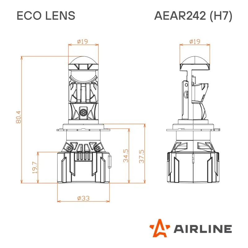 Лампа светодиод. H7 ECO LENS, 45Вт, 5700Лм (2850Лм x 2), 6500К, 12/24В, кмпл. 2 шт.