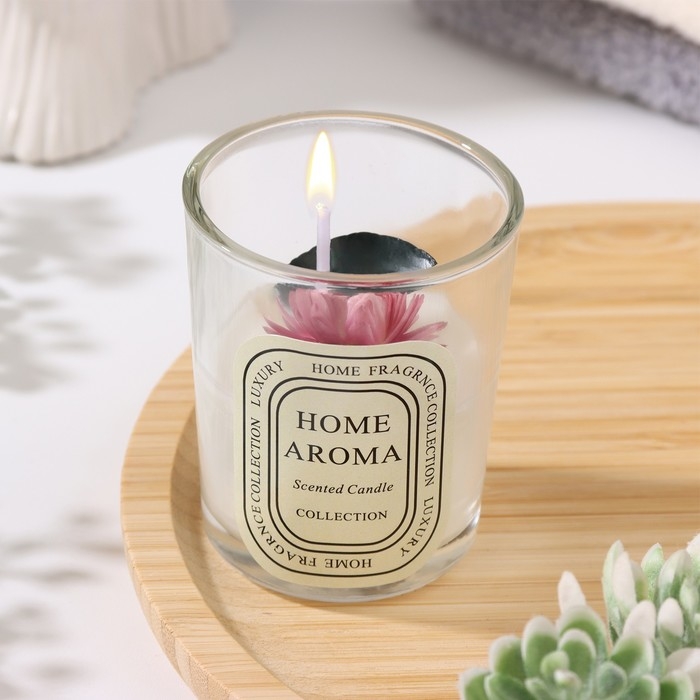 Свеча ароматическая в стакане  Свеча ароматическая в стакане "Sweet Love", ветряной колокольчик цветы МИКС, 5,5х6,5 см