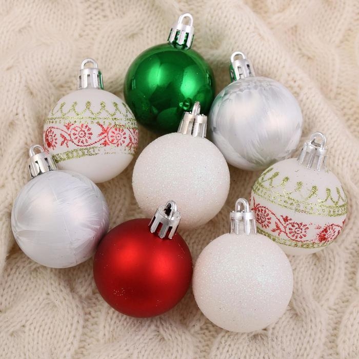 Набор шаров пластик d-4 см, 25 шт Набор шаров пластик d-4 см, 25 шт "Нембус" белый, красный, зелёный