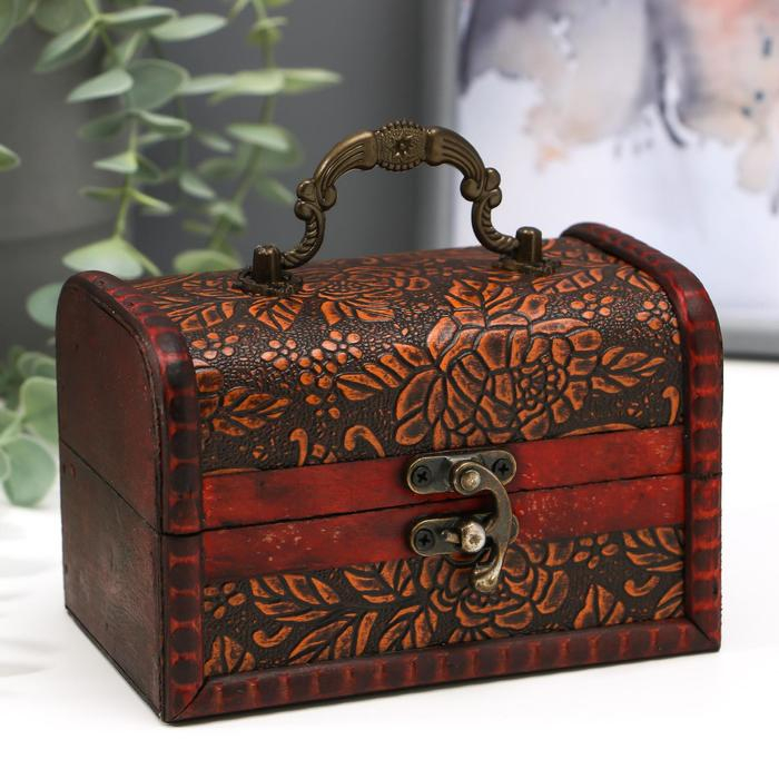 Шкатулка дерево сундучок с ручкой  Шкатулка дерево сундучок с ручкой "Пышная роза" 9,4х13,8х9,7 см