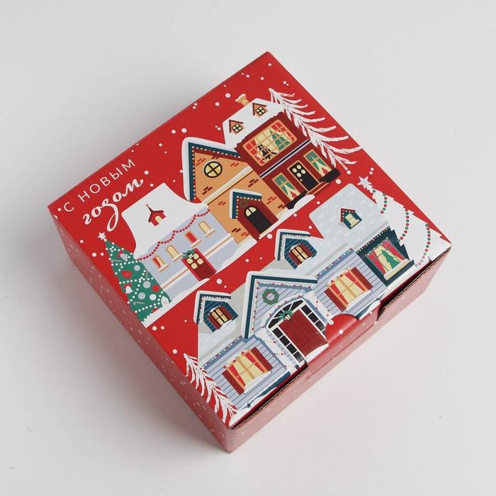 Коробка подарочная новогодняя складная «Зимний город», 15 х 15 х 7 см, Новый год Коробка подарочная новогодняя складная «Зимний город», 15 х 15 х 7 см, Новый год