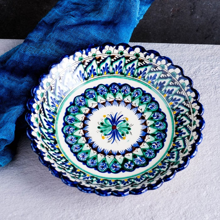 Тарелка Риштанская Керамика  Тарелка Риштанская Керамика "Узоры", синяя, глубокая, микс, 20 см