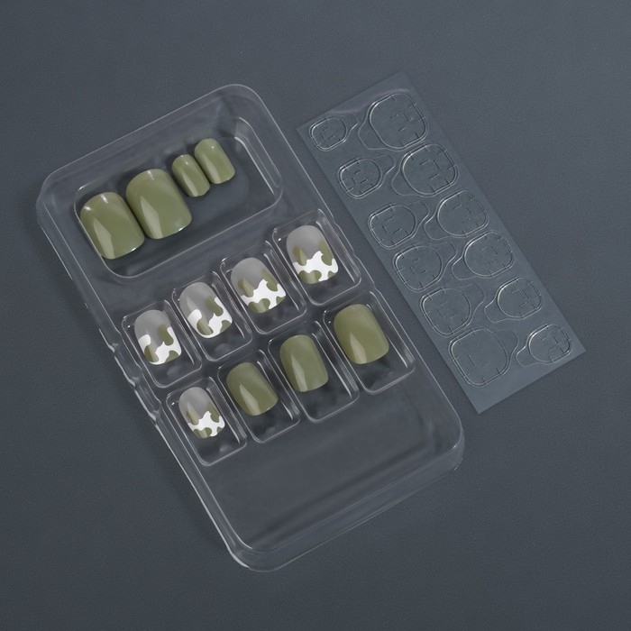 Накладные ногти «Хакки», 12 шт, с клеевыми пластинами, форма мягкий квадрат, цвет зелёный/белый Накладные ногти «Хакки», 12 шт, с клеевыми пластинами, форма мягкий квадрат, цвет зелёный/белый