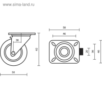 Колесо мебельное, d=50 мм, без тормоза, красное