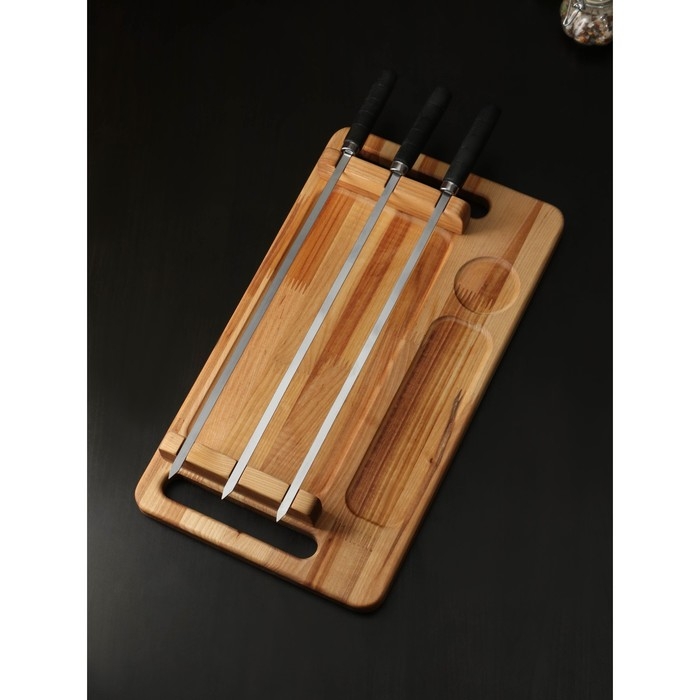 Подарочный набор для подачи шашлыка: доска-тарелка 44×24×5.5 см, шампур 3 шт, опахало, берёза Подарочный набор для подачи шашлыка: доска-тарелка 44×24×5.5 см, шампур 3 шт, опахало, берёза