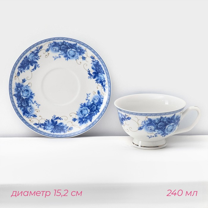 Сервиз чайный фарфоровый Доляна «Аззурро», 12 предметов: 6 чашек 240 мл, 6 блюдец d=15,2 см, цвет белый Сервиз чайный фарфоровый Доляна «Аззурро», 12 предметов: 6 чашек 240 мл, 6 блюдец d=15,2 см, цвет белый