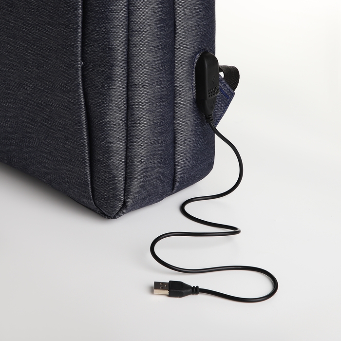 Рюкзак городской на молнии, 2 кармана, с USB, цвет синий Рюкзак городской на молнии, 2 кармана, с USB, цвет синий