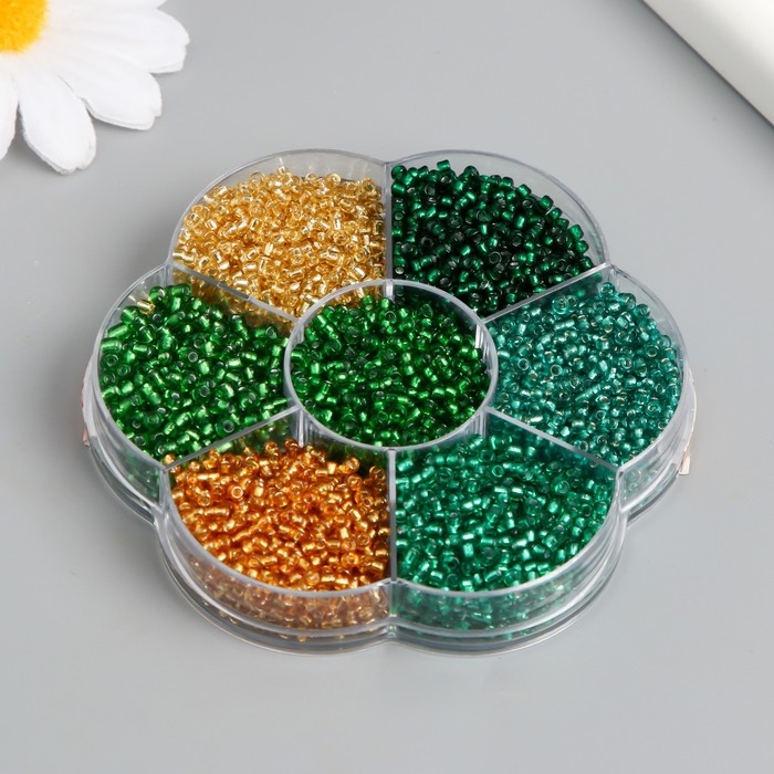 Бисер стекло 12/0 в цветке  Бисер стекло 12/0 в цветке "Воздух" цветной прозрачный 7 цветов х 8  гр 8,2х8,2х2 см