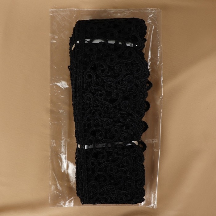 Кружево гипюровое, 78 мм × 11 ± 1 м, цвет чёрный Кружево гипюровое, 78 мм × 11 ± 1 м, цвет чёрный