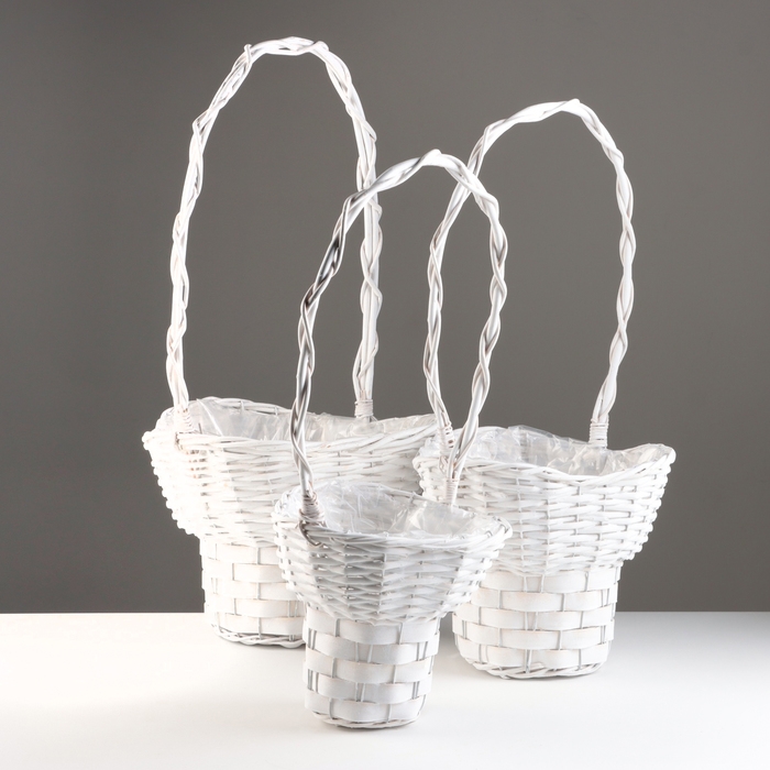 Набор корзин из 3 шт, 35x33xH23/64, 27x25xH21/58, 20x19xH20/53 см, белый, ива Набор корзин из 3 шт, 35x33xH23/64, 27x25xH21/58, 20x19xH20/53 см, белый, ива