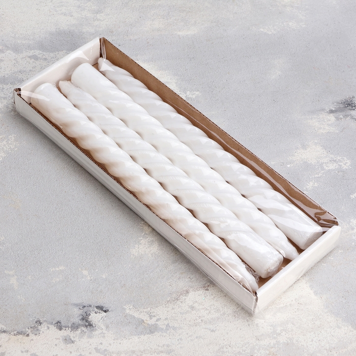 Свеча витая, 2,2х25 см, 4 шт лакированная белая