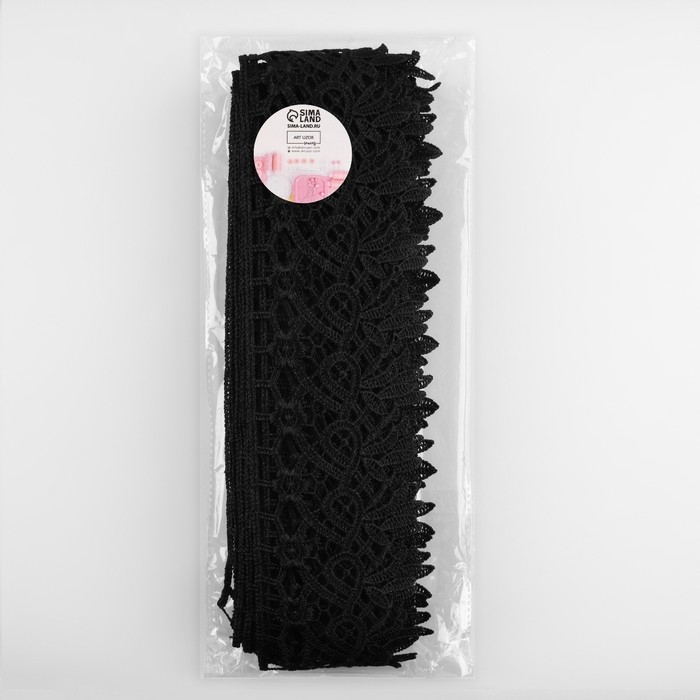 Кружево гипюровое, 65 мм × 9 ± 0,5 м, цвет чёрный Кружево гипюровое, 65 мм × 9 ± 0,5 м, цвет чёрный