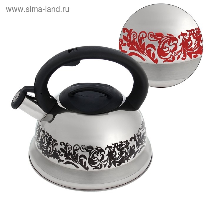 Чайник со свистком из нержавеющей стали Доляна «Расцвет», 2,8 л, фиксированная ручка, с индикатором нагрева