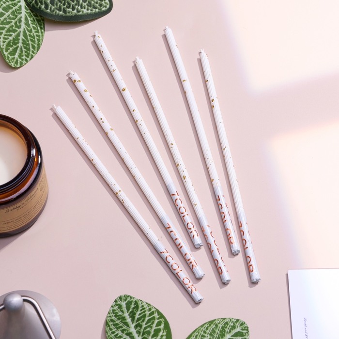 Набор свечей в торт, 6 штук Набор свечей в торт, 6 штук "Исполнение желаний", 16,5 см, белый с золотом