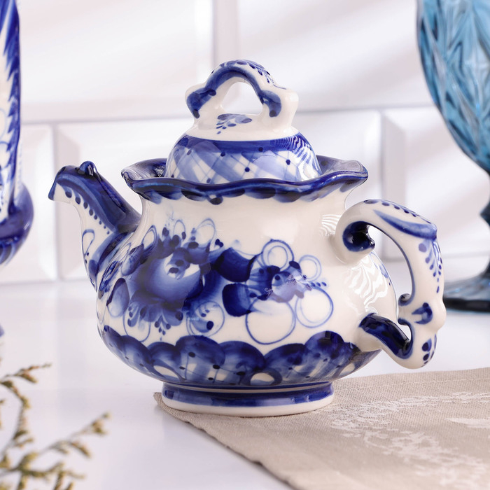 Чайник Чайник "Утро", малый, гжель, фарфор, 12х15 см