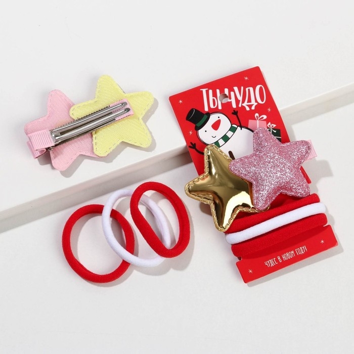 Резинки и заколка для волос новогодние «Ты чудо» на Новый год, набор 6 шт, d = 4 см Резинки и заколка для волос новогодние «Ты чудо» на Новый год, набор 6 шт, d = 4 см