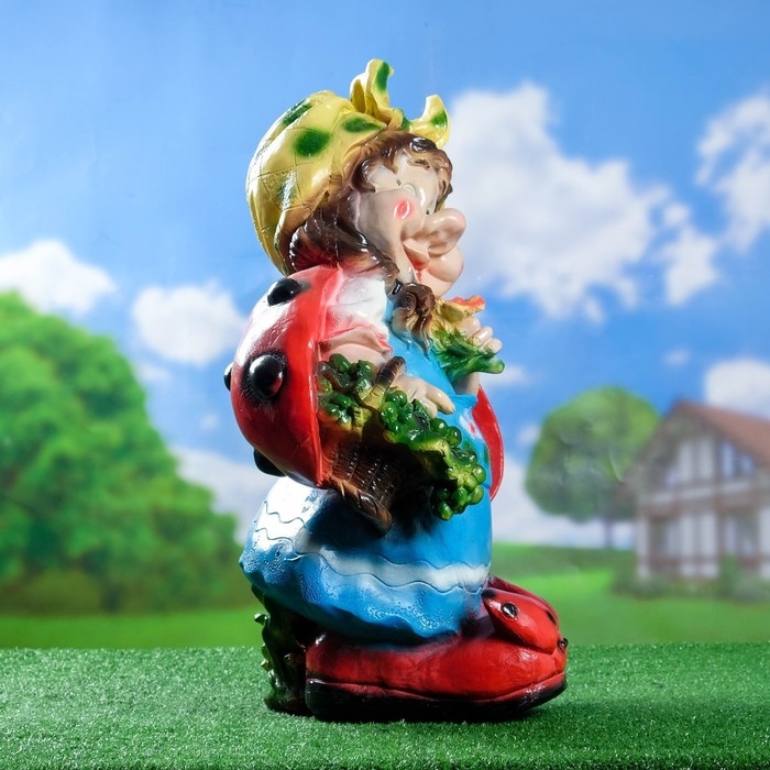 Садовая фигура  Садовая фигура "Гном девочка-божья коровка с виноградом" 44х21х64см