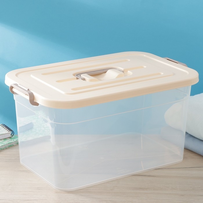 Контейнер для хранения с крышкой Доляна, 15 л, 41,5×27×22 см, цвет бежевый Контейнер для хранения с крышкой Доляна, 15 л, 41,5×27×22 см, цвет бежевый